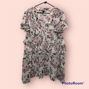 Torrid white floral babydoll blouse